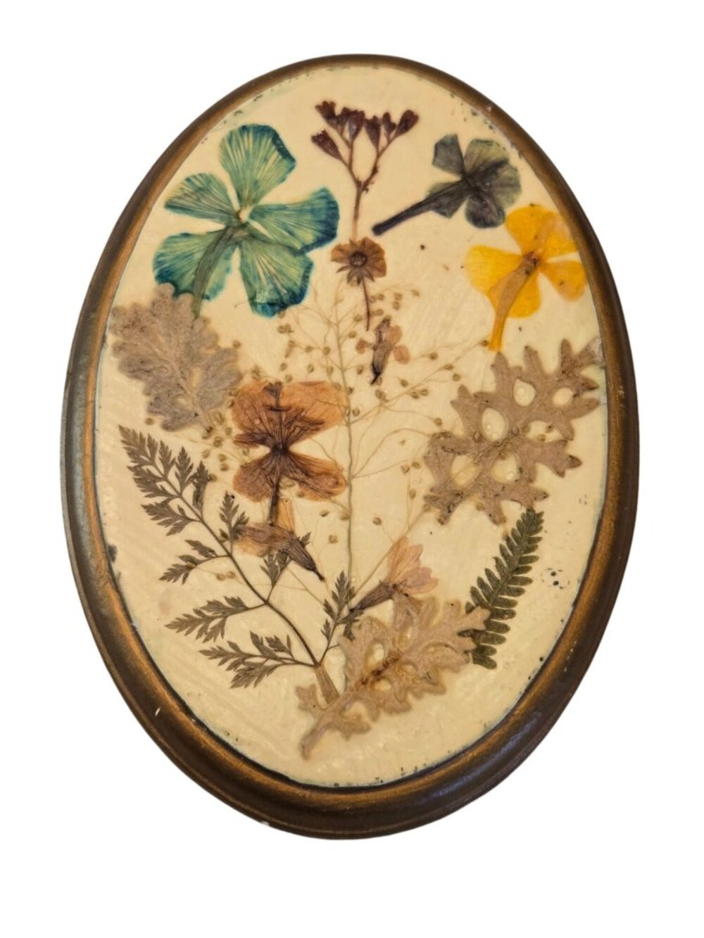 Handcrafted 1981 Atlantic Mold Oval Pressed Flower Wall Hanging Vintage Floral